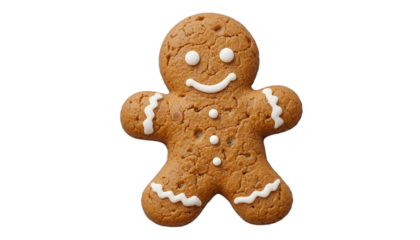 Isolated gingerbread man cookie with white icing on a black background perfect for christmas time