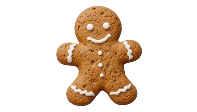 Isolated gingerbread man cookie with white icing on a black background perfect for christmas time