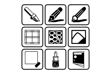 A set of black and white icons for digital illustration tools