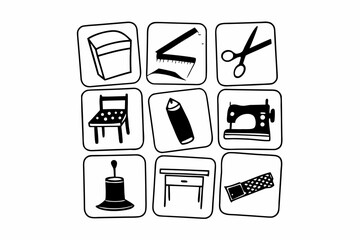 A set of black and white icons for DIY home upcycling projects