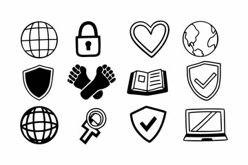 A set of twelve black and white Digital Citizenship icons