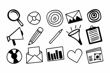 Hand drawn digital marketing icons in a seamless pattern