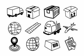 A Set of Twelve Hand Drawn Shipping and Ecommerce Icons
