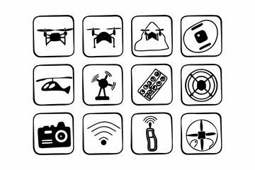 Hand drawn icon set for drone photography and technology