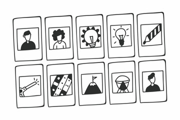 Hand drawn icons illustrating creative brainstorming solutions