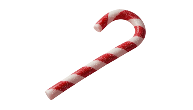 Close up of a red and white striped candy cane against a black background in a studio shot view - Powered by Adobe