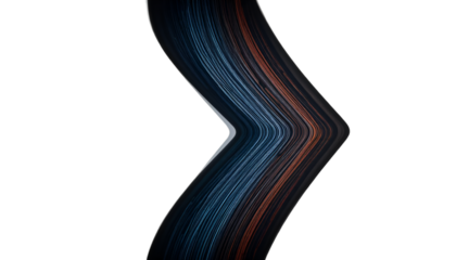 Abstract image featuring curved lines in shades of blue and orange against a black background space