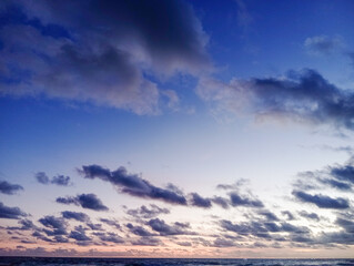 sunset over the sea, sunset in the ocean, Deep Blue and Grey Clouds at Sunset