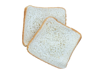 Soft, fresh slices of white bread against a white or transparent background, viewed from above. Ideal for advertising healthy breakfasts.