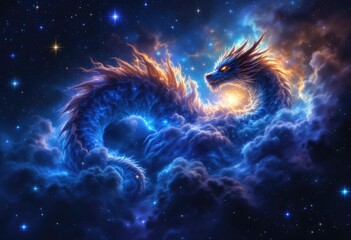Cosmic Dragon Nebula Fantasy Art.