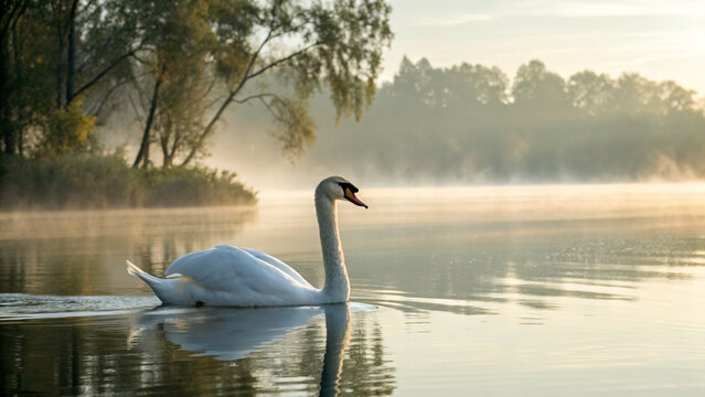 swan on the lake - Powered by Adobe