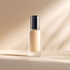 Beige bottle for cosmetics with no label on beige background mock up 