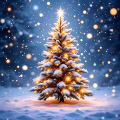 Magical Christmas tree glows in snowy winter wonderland scene