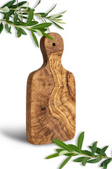 Wooden cutting board. Kitchen cutting board. Cooking area.