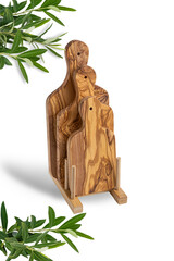 Wooden olive cutting board. Olive utensils.