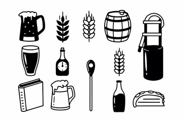 A set of black and white icons for home brewing beer