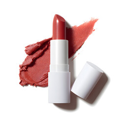 Red lipstick mock up isolated on white background, a stroke of red lipstick on white 