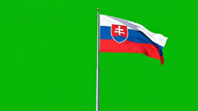 Slovakia Flag Waving Proudly on Green Screen A Symbol of National Identity Patriotism and Celebration of Slovakian Culture and Independence Day.