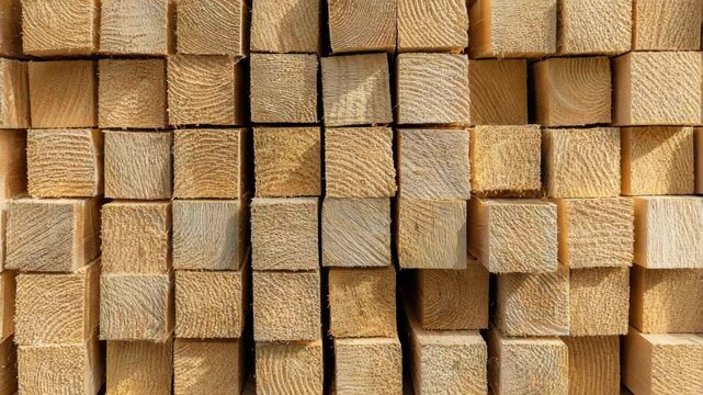 Timber stacks arranged neatly in a lumber yard showing the natural texture and grain of wood