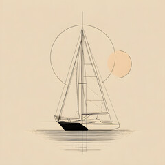 Yacht on the sea, boat in the sea illustration style, yachting, sailing, vacation mood 