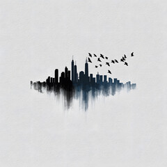 Skyline in the city, black on white background, silhouette of the city
