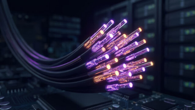 New ai palette for investing in technology features glowing fiber optic cables with futuristic circuits illuminating dark server room environment - Powered by Adobe