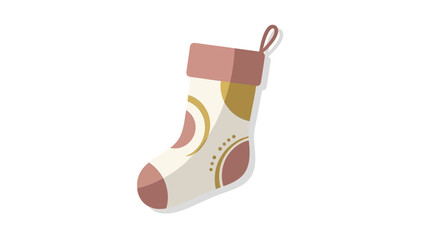 A festive Christmas stocking with a unique design, featuring abstract shapes and a loop.