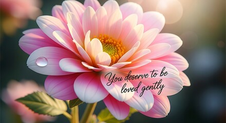 Gentle Love - Pink Dahlia with Inspirational Message.