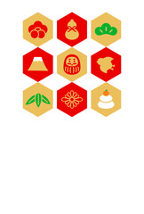 和風六角形アイコンの年賀状背景デザイン モダンミニマルな正月イラスト