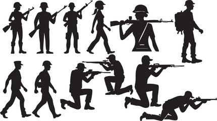 Fototapeta premium Soldier Military War Silhouettes on White Background Vector Fully Editable Smart Object Text Effect
