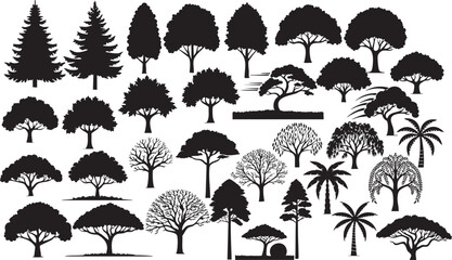 Tree and Pine Oak Maple Silhouettes Vector Fully Editable Smart Object Text Effect