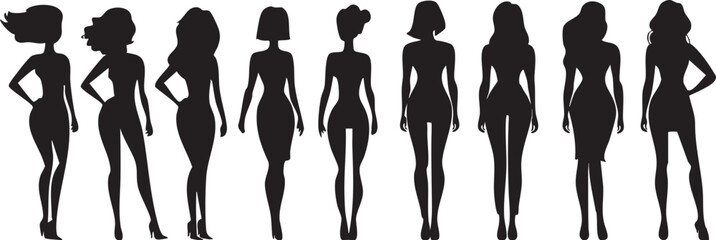 Standing Fashion Model Woman Silhouettes  Vector Fully Editable Smart Object Text Effect
