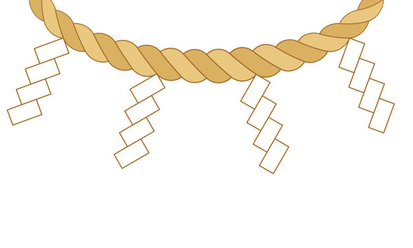 紙垂のついた日本の注連縄を描いたフラットデザインイラスト（線あり）