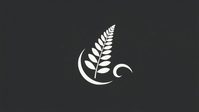 A minimal, black and white logo animation of a fern leaf. This simple, clean, nature-inspired icon is perfect for eco, organic, or New Zealand concepts.