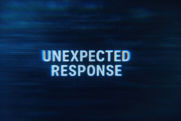 Prompt ai programmer create eerie glitch text design with blue digital noise conveying sudden unexpected response emotion