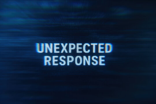 Prompt ai programmer create eerie glitch text design with blue digital noise conveying sudden unexpected response emotion