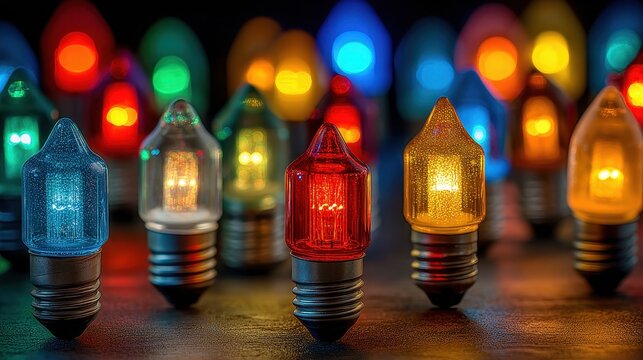 Colorful Christmas Lights Glowing Brightly on a Dark Background