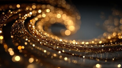 Elegant swirl of shimmering golden particles on dark background