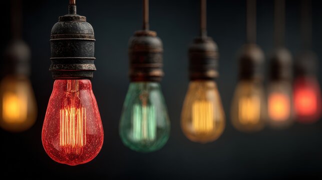 Vintage Edison Light Bulbs Hanging in a Row with Warm Glow