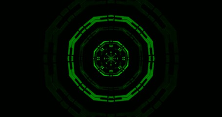 Tunnel video vj loop screensaver motion background with green patterns in seamless design