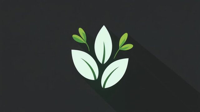 A 2D, minimal icon animation of herb leaves growing. This simple, flat-style loop symbolizes nature, eco-friendly, or organic concepts. Isolated on dark background.