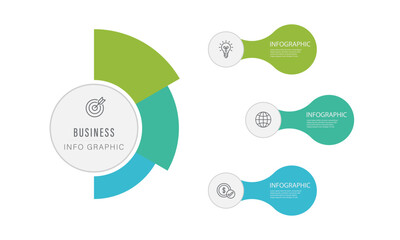 Business Infographic Template: Circular Chart with 3 Steps, Icons and Options