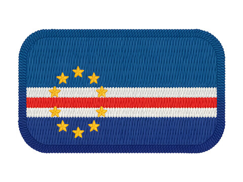 Embroidered Cape Verde flag patch, vibrant blue, white, and red stripes with golden stars, perfect for apparel and patriotic displays.
