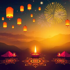 Diwali celebration with lanterns fireworks and candles a festive illustration for holiday greetings and cultural events