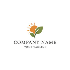 Nature-Inspired Logo with Sun and Leaf Design for Eco-Friendly Brand.