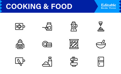 Cooking And Food Line Icon Set – Professional Minimal Kitchen Symbols, Modern Restaurant And Grocery Line Icon Collection