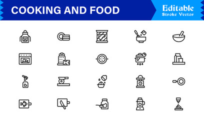 Cooking And Food Line Icon Set – Professional Minimal Kitchen Symbols, Modern Restaurant And Grocery Line Icon Collection