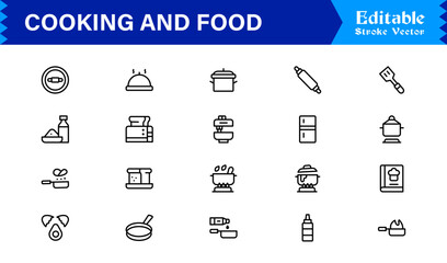 Cooking And Food Line Icon Set – Professional Minimal Kitchen Symbols, Modern Restaurant And Grocery Line Icon Collection