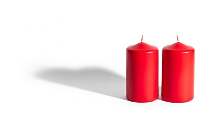 Two unlit red candles standing side by side on a white background, symbolizing partnership and unity