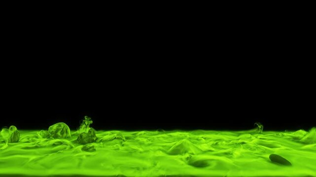 Green boiling lake of poison, glowing green poison liquid and smoke - VFX element in 4K Pro Res with mask pass